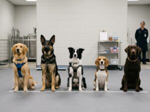 trained seizure detection dogs in research facility