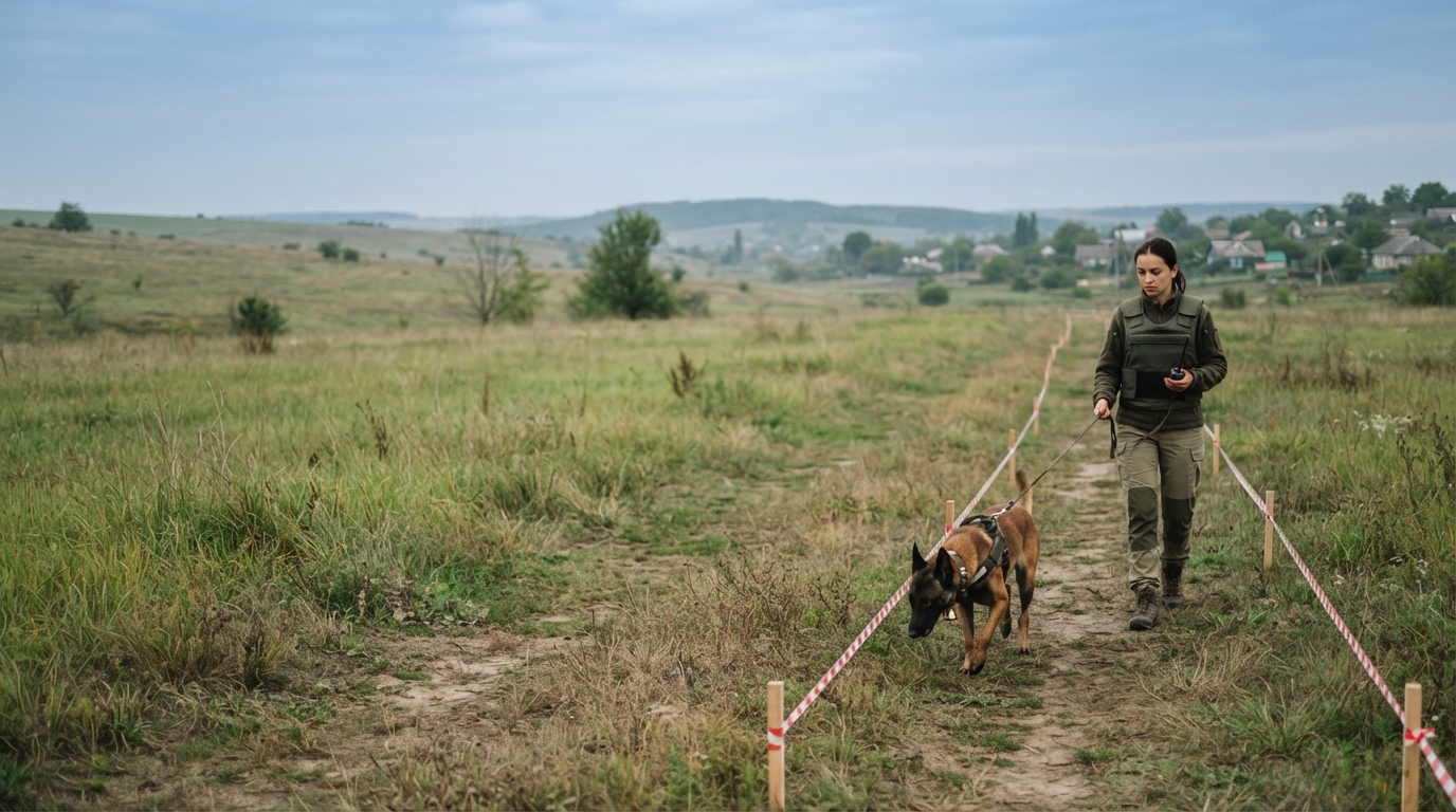 Technical Survey Dog with handler in Ukraine